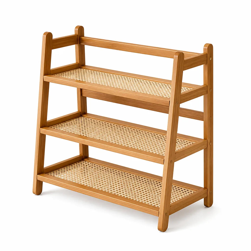 Mug Display Rack Tiered Natural Wood Space-Saving