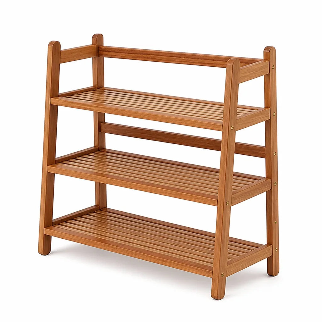 Mug Display Rack Tiered Natural Wood Space-Saving