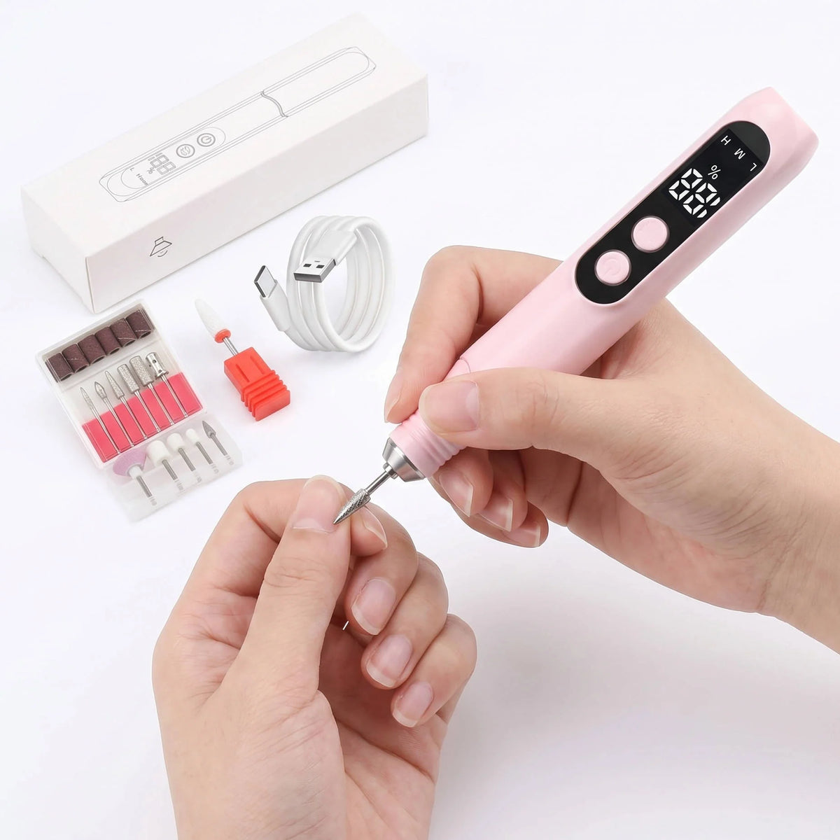 Nail Drill Kit Pen-Style 8 Interchangeable Bits Type-C Charging
