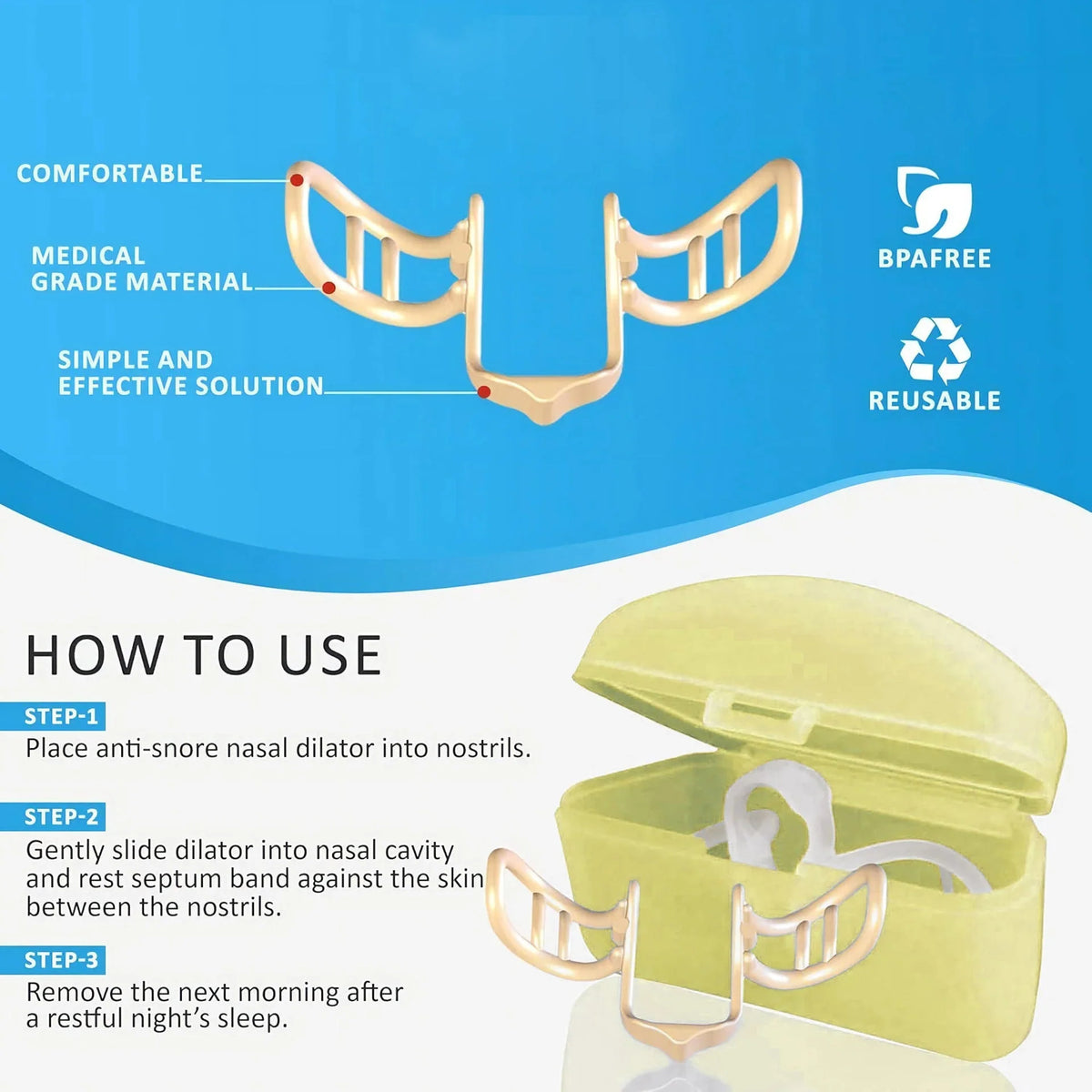 Nasal Dilator Medical-Grade Silicone & Adjustable Wings