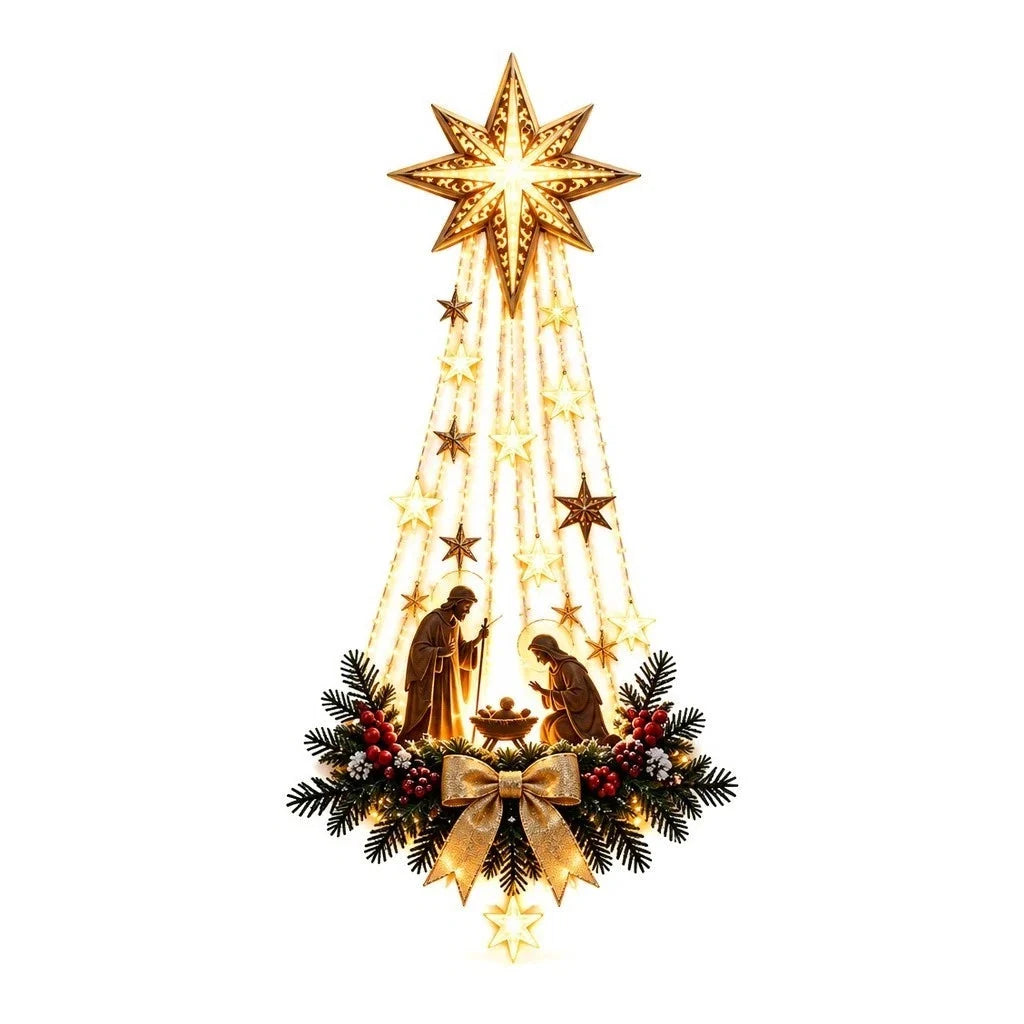 Nativity Wall Decoration Holy Family Silhouette & Warm Star Lights