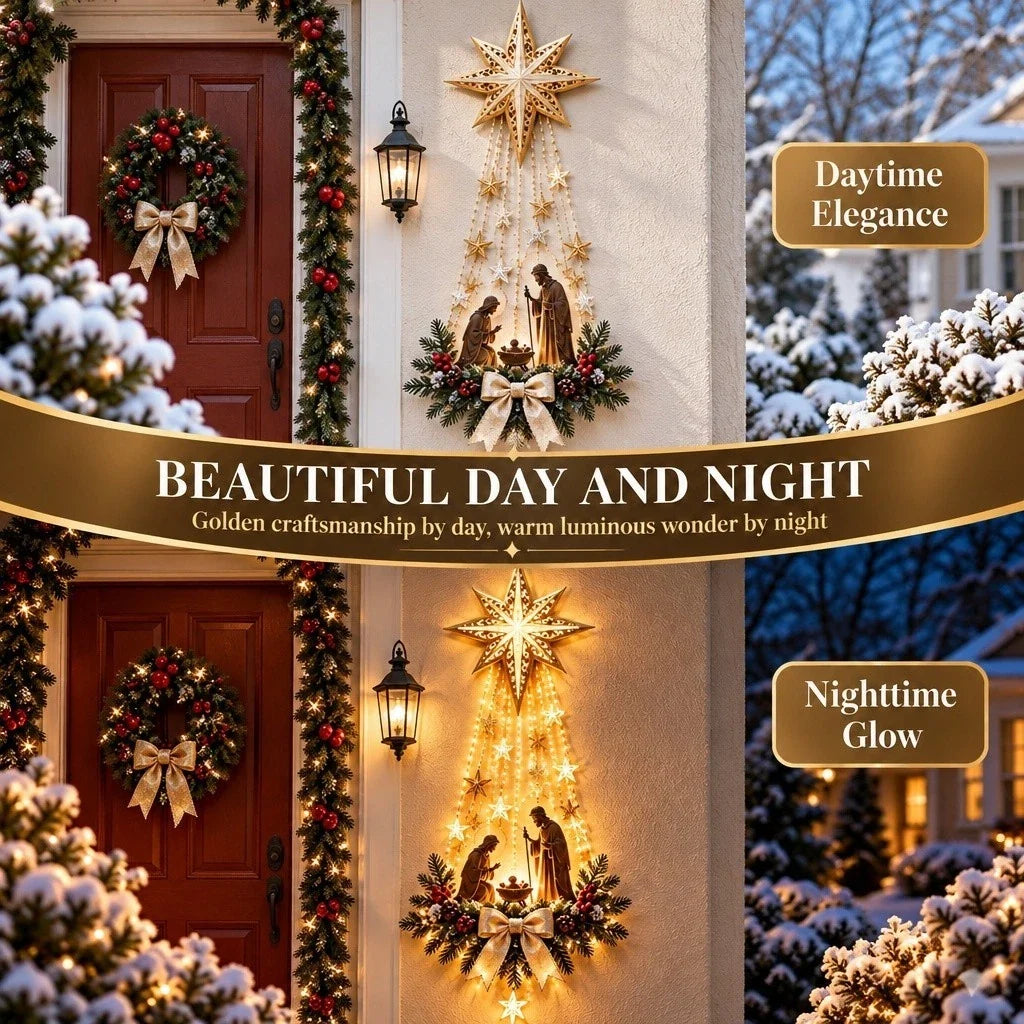Nativity Wall Decoration Holy Family Silhouette & Warm Star Lights