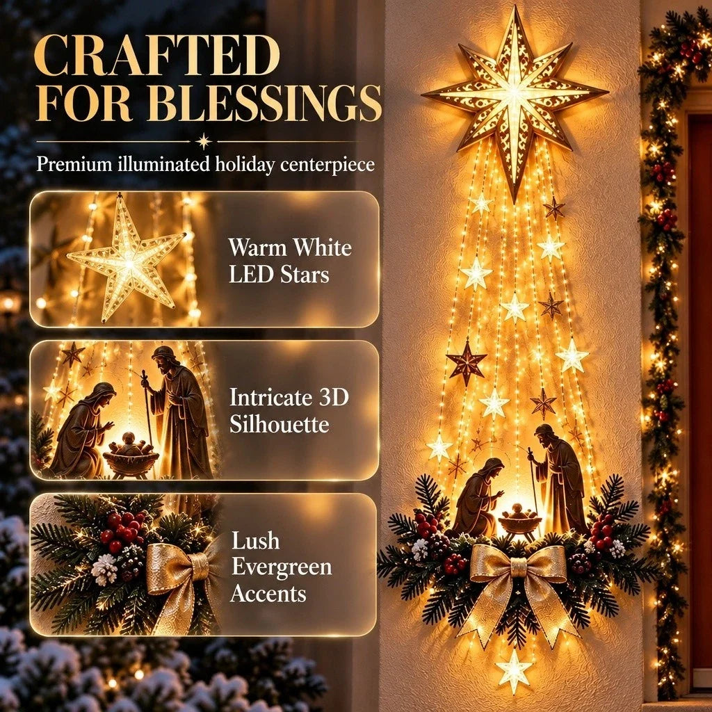 Nativity Wall Decoration Holy Family Silhouette & Warm Star Lights