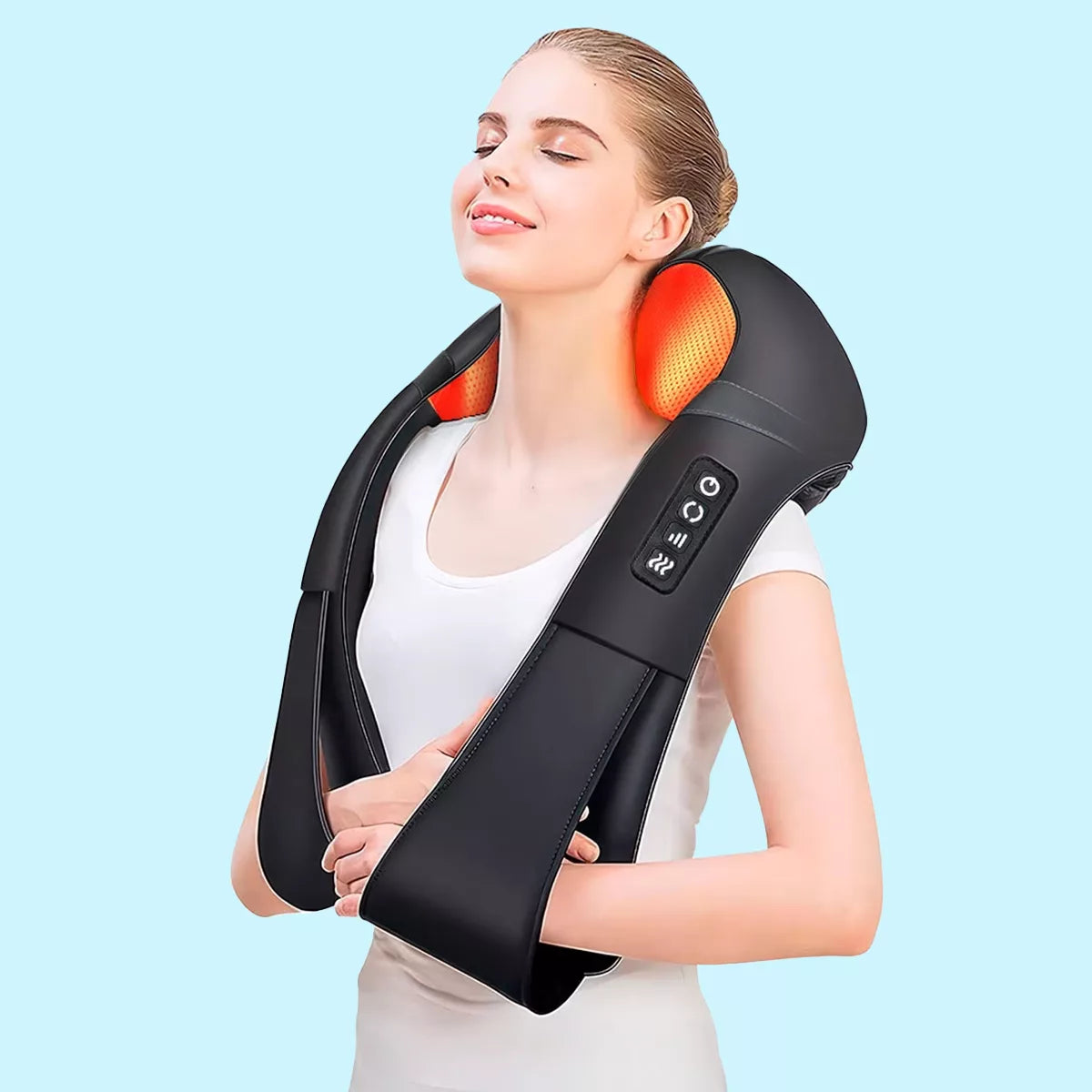 Neck & Back Massager 16 Rotating Nodes Adjustable Controls