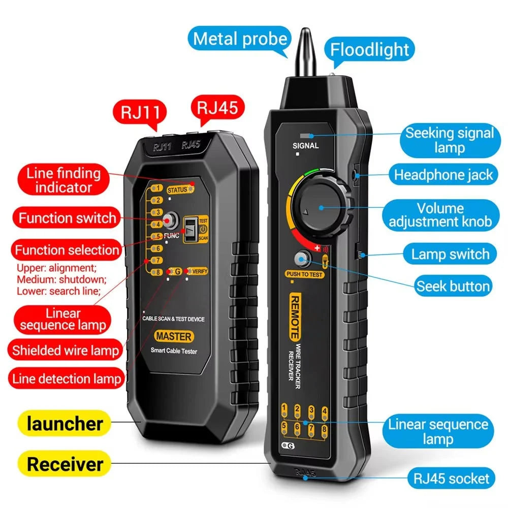 Network Cable Tester RJ45 & RJ11 LED Flashlight