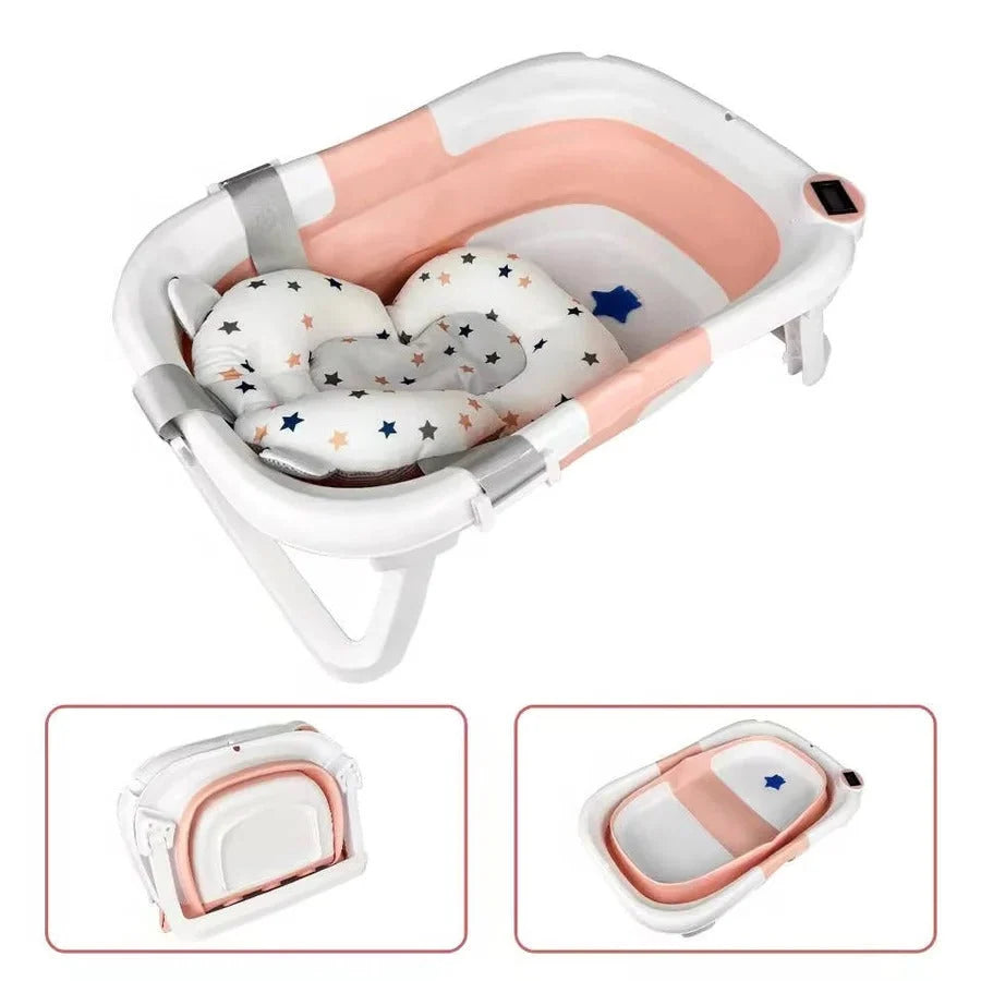 Newborn Bath Tub Foldable Temperature Alert & Non-Slip Base