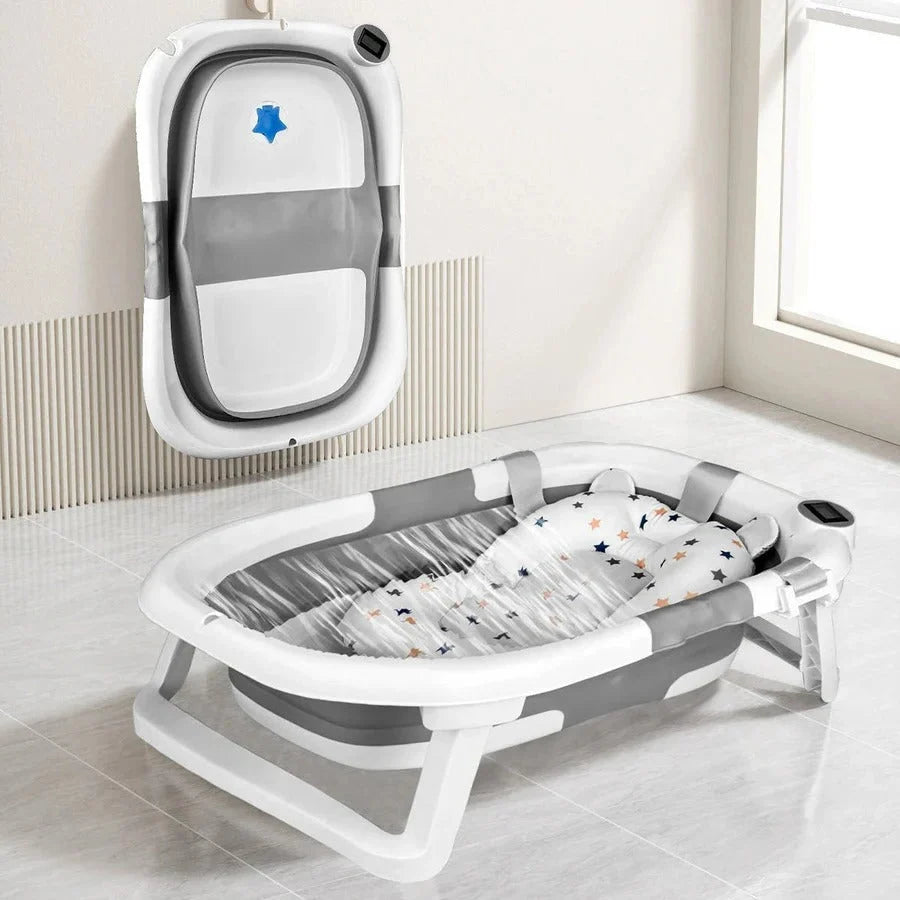 Newborn Bath Tub Foldable Temperature Alert & Non-Slip Base