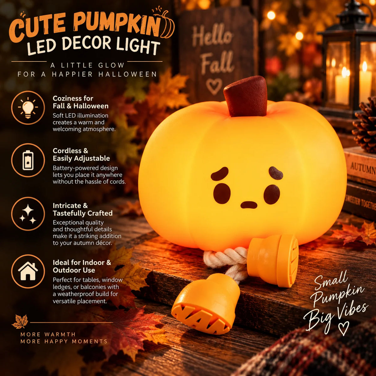 Night Light Pumpkin Cordless Silicone Soft White Glow