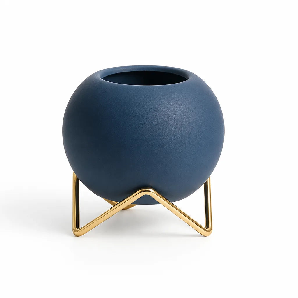 Nordic Minimalist Ceramic Planter (Metal Stand)