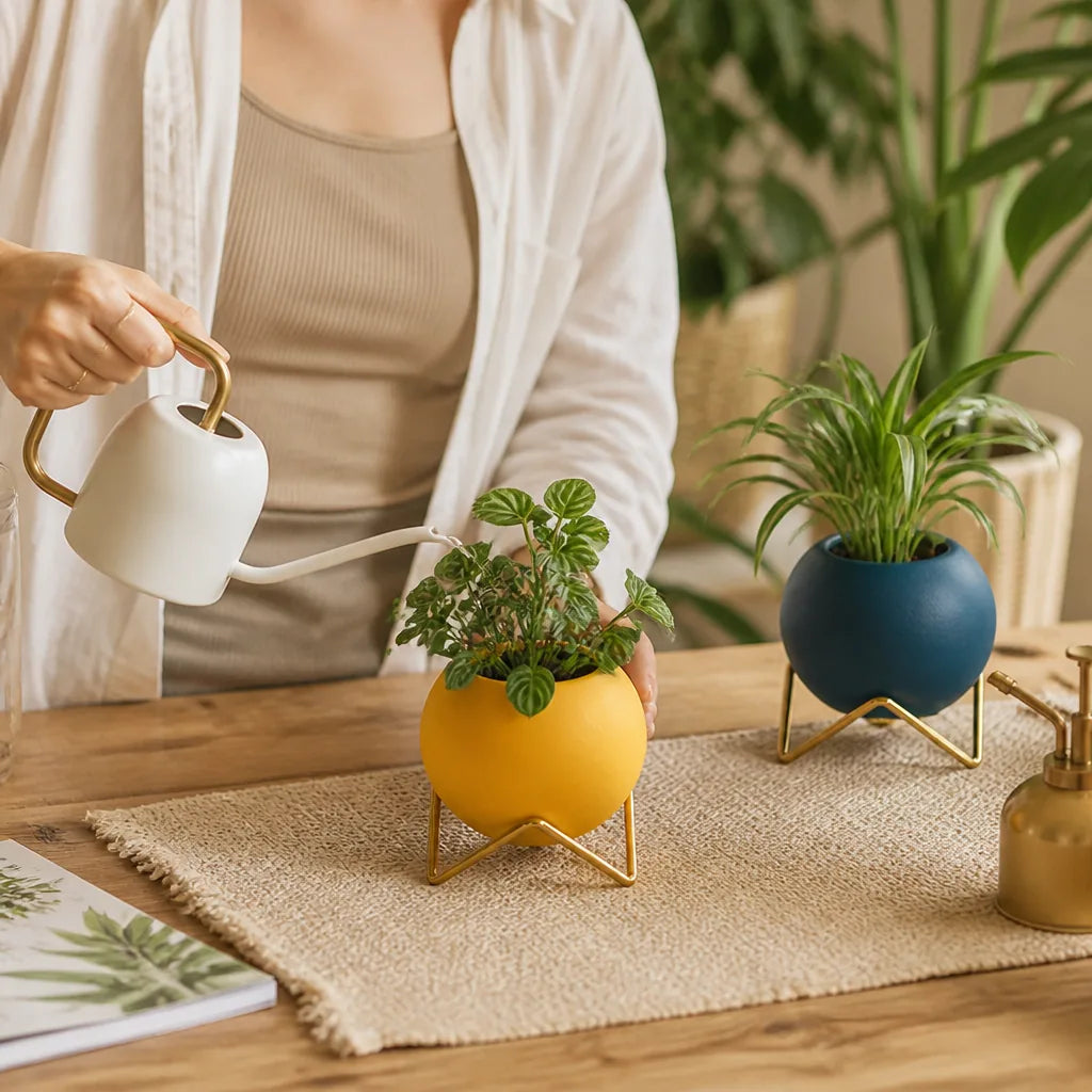 Nordic Minimalist Ceramic Planter (Metal Stand)