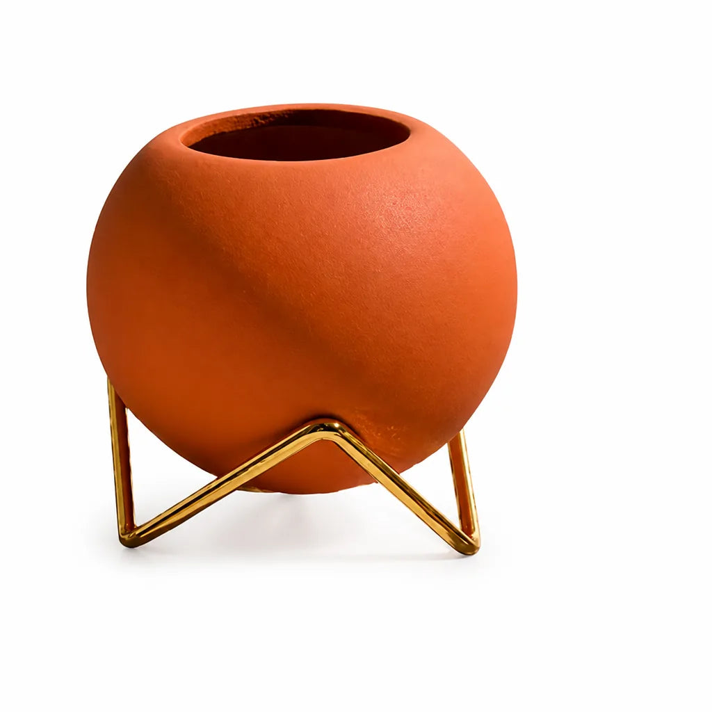 Nordic Minimalist Ceramic Planter (Metal Stand)