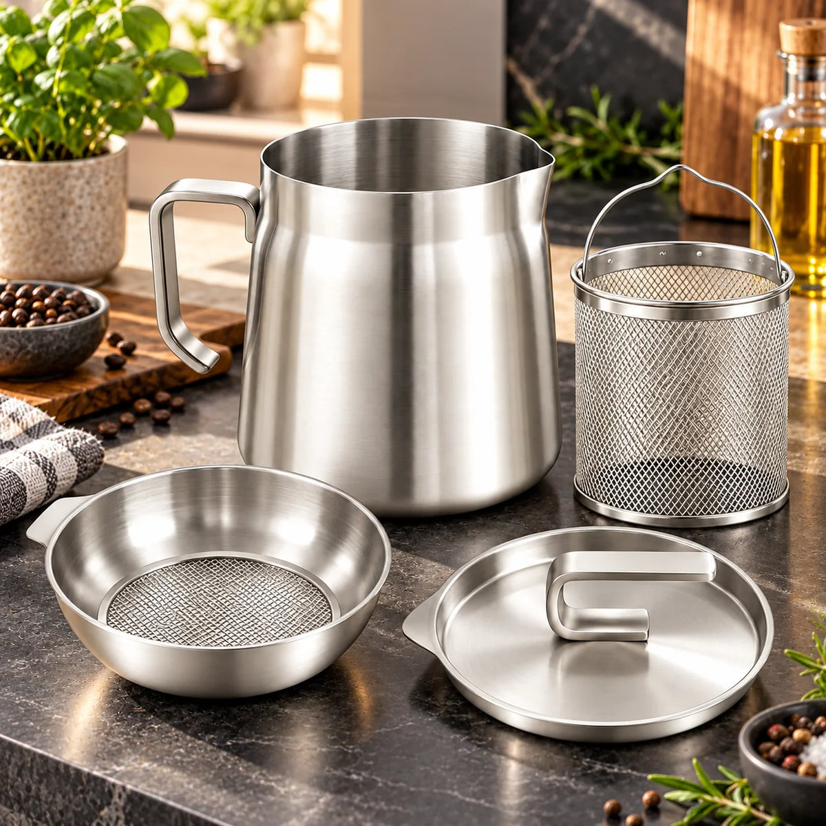 Oil Strainer Pot Stainless Steel Integrated Mesh 74 oz