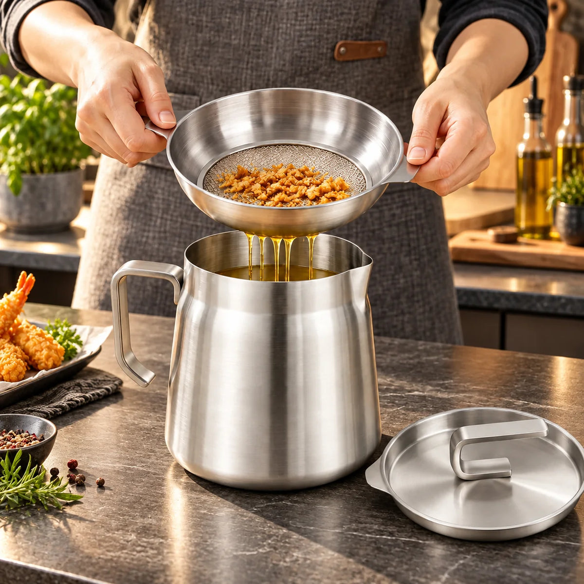 Oil Strainer Pot Stainless Steel Integrated Mesh 74 oz