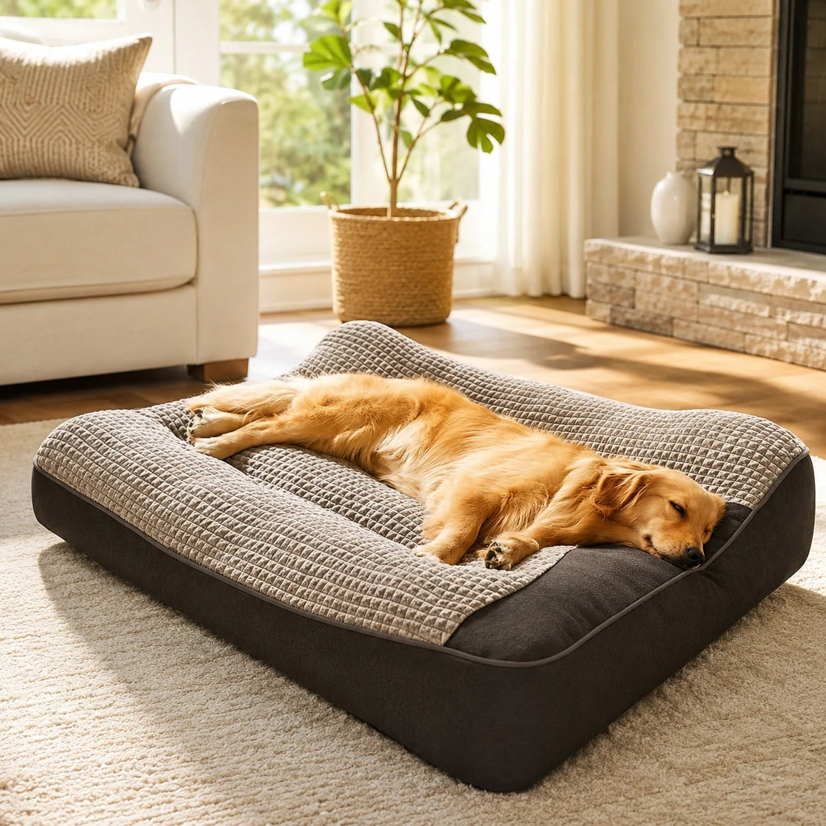 Orthopedic Bolster Dog Bed Crystal Velvet Washable Cover
