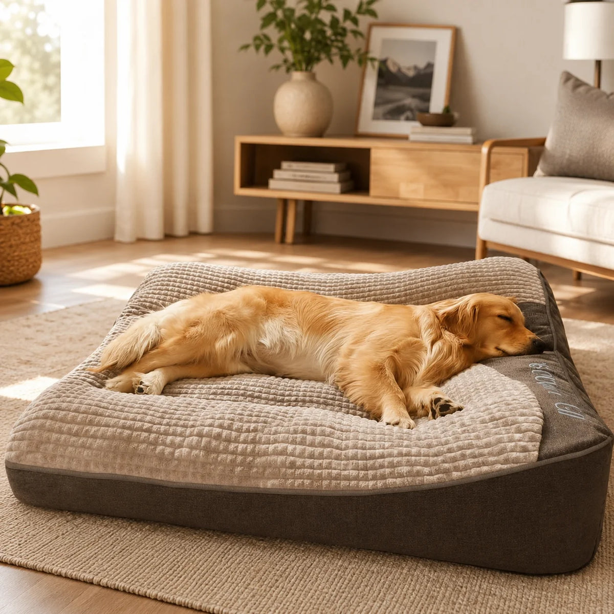 Orthopedic Bolster Dog Bed Crystal Velvet Washable Cover
