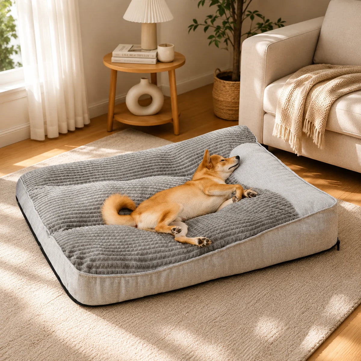 Orthopedic Bolster Dog Bed Crystal Velvet Washable Cover