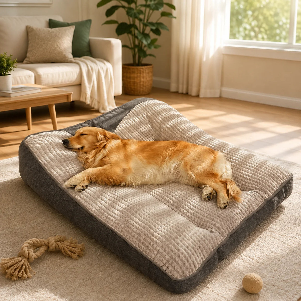 Orthopedic Bolster Dog Bed Crystal Velvet Washable Cover
