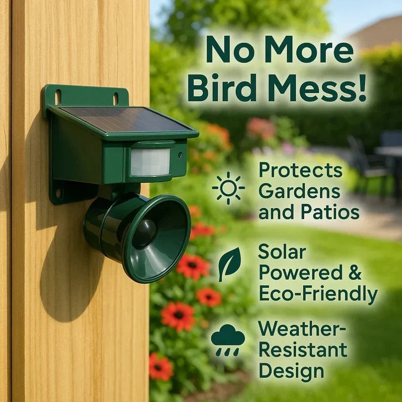 Outdoor Bird Repeller Solar-Powered Motion-Activated Sound Weather-Resistant