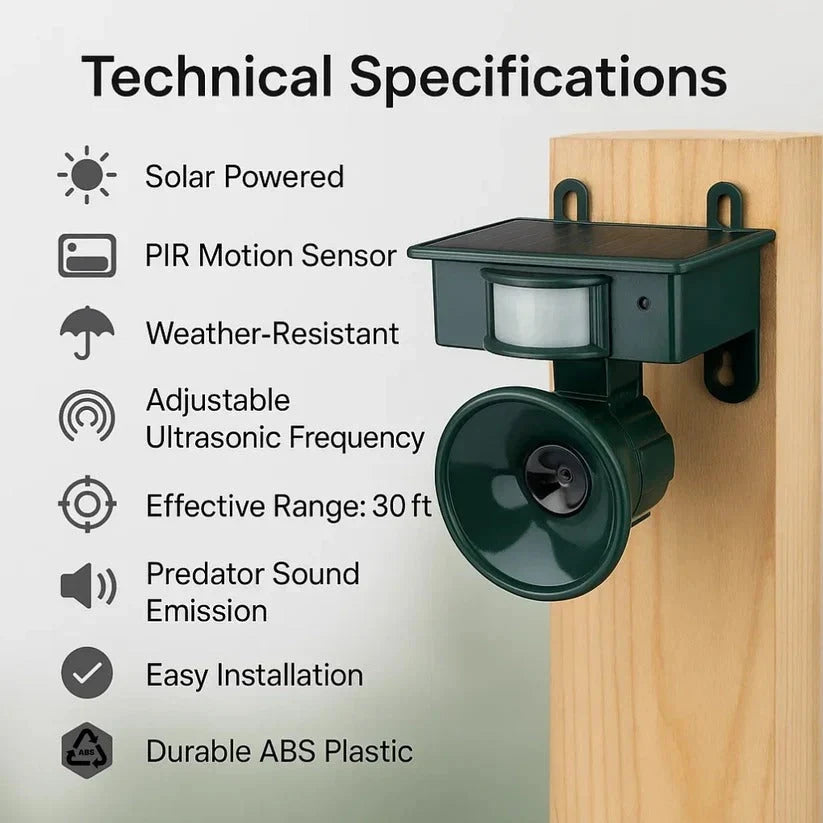 Outdoor Bird Repeller Solar-Powered Motion-Activated Sound Weather-Resistant