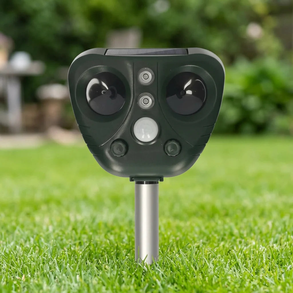 Outdoor Bird Repeller Ultrasonic & LED Solar-Powered USB Backup