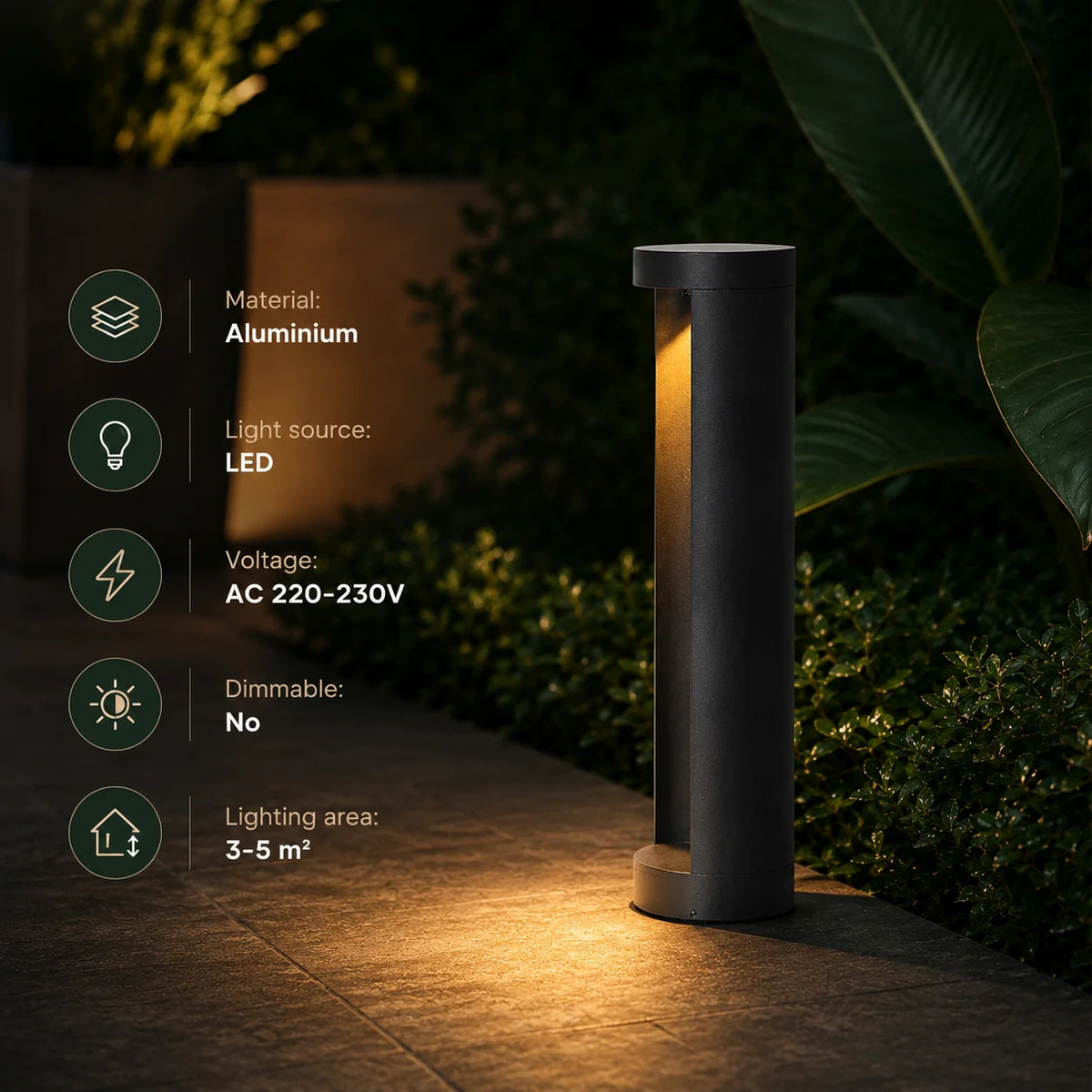 Outdoor Bollard Light Integrated LED Frosted Diffuser IP65