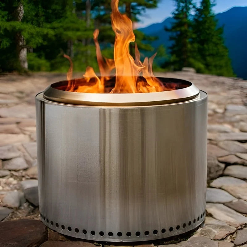 Outdoor Fire Pit Double-Wall Smokeless Stainless Steel Portable