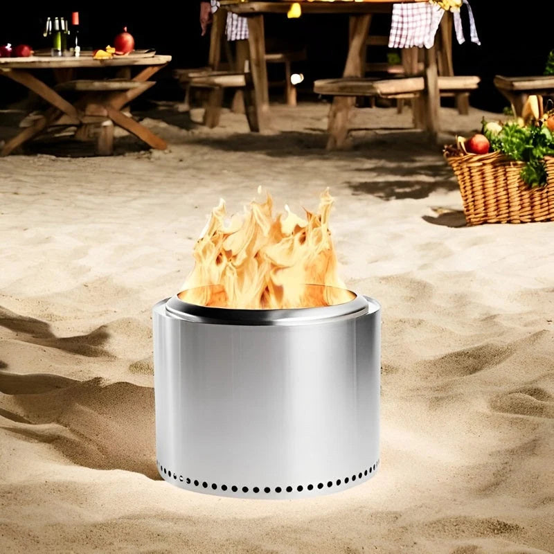 Outdoor Fire Pit Double-Wall Smokeless Stainless Steel Portable