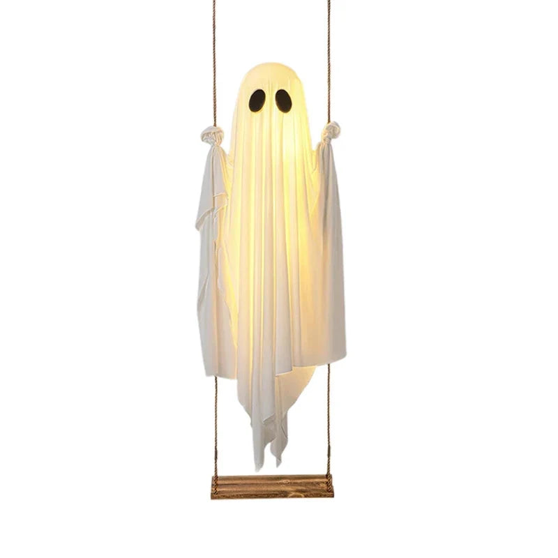 Outdoor Ghost Swing Glowing String Lights Wooden Seat & Rope