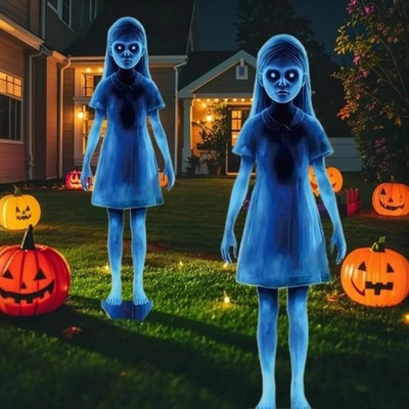 Outdoor Halloween Decoration Lighted Twin Ghost Silhouettes