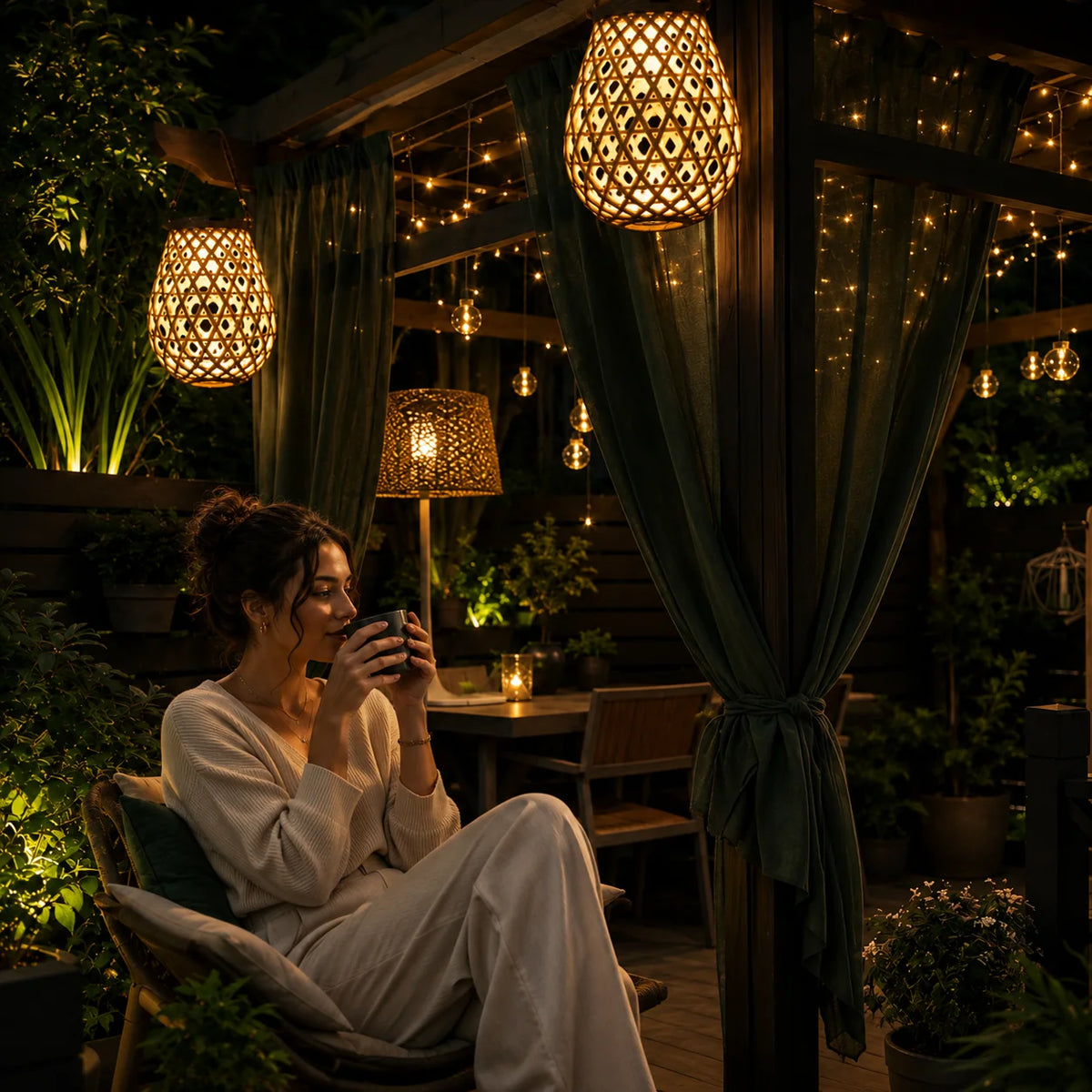 Outdoor Lantern Solar-Powered Weather-Resistant Warm LED