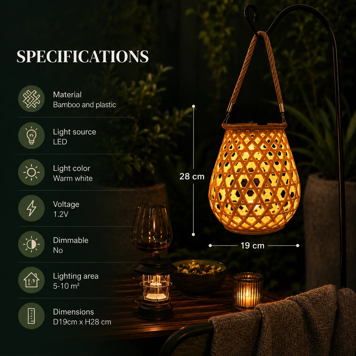 Outdoor Lantern Solar-Powered Weather-Resistant Warm LED