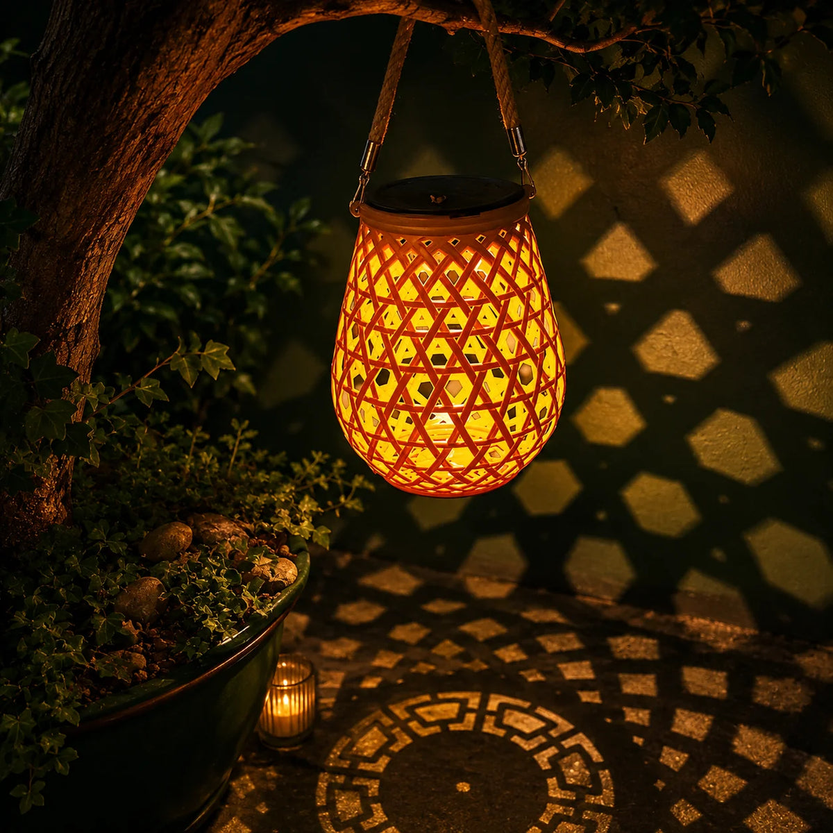 Outdoor Lantern Solar-Powered Weather-Resistant Warm LED