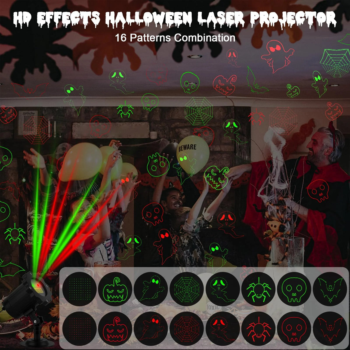 Outdoor Laser Projector 8 Patterns RF Remote & Timer