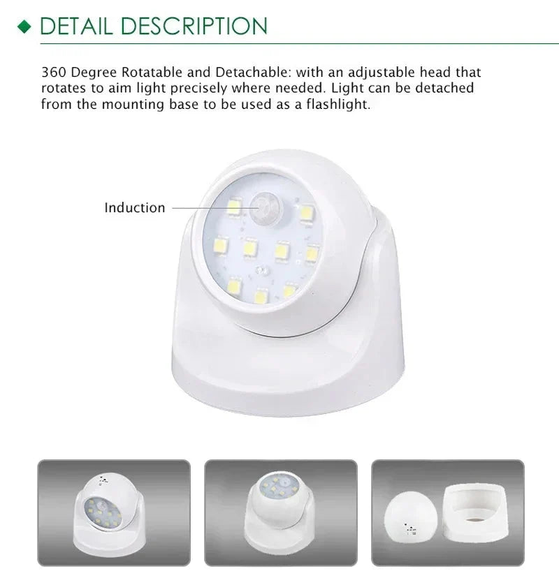 Outdoor Motion Sensor Spotlight 360° Rotatable Battery-Powered Weather-Resistant