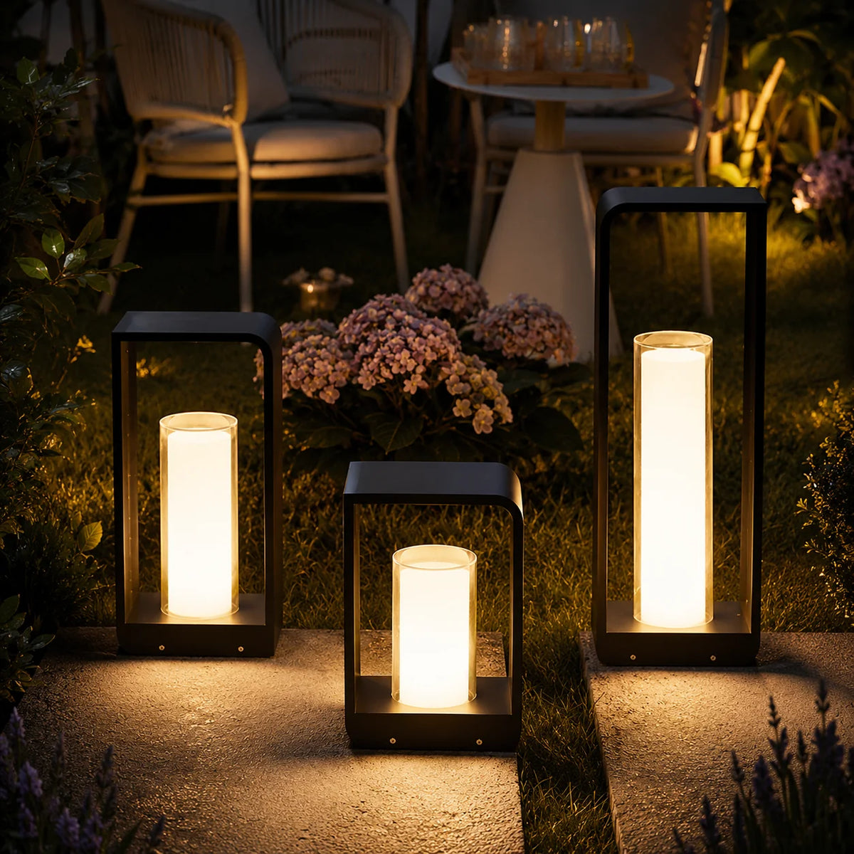 Outdoor Path Light Stainless Steel Frosted Acrylic Solar & Hardwired