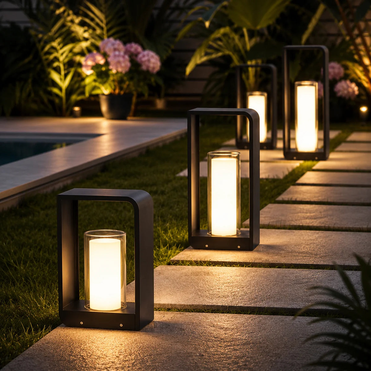 Outdoor Path Light Stainless Steel Frosted Acrylic Solar & Hardwired