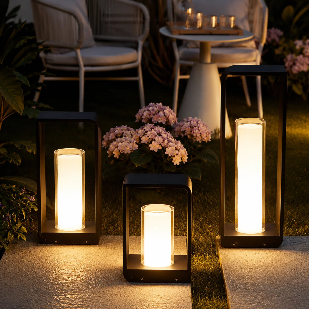 Outdoor Path Light Stainless Steel Frosted Acrylic Solar & Hardwired