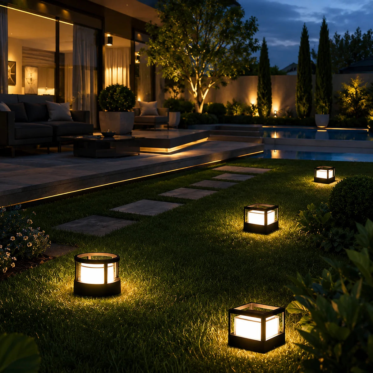 Outdoor Post Lantern Built-In LED Warm White