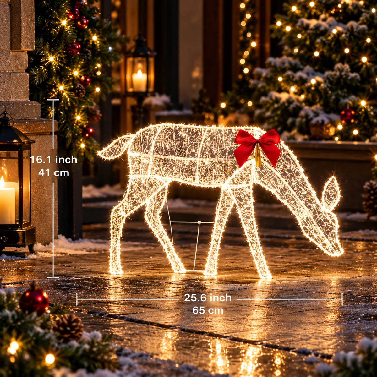 Outdoor Reindeer Display Rattan-Style LED Set of 3