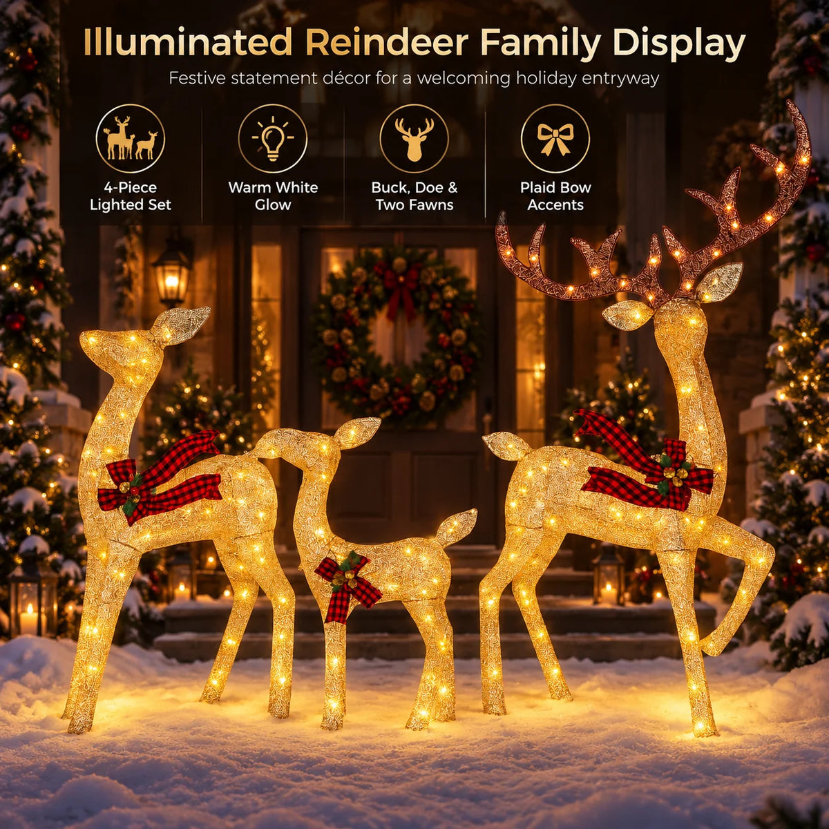 Outdoor Reindeer Display Rattan-Style LED Set of 3