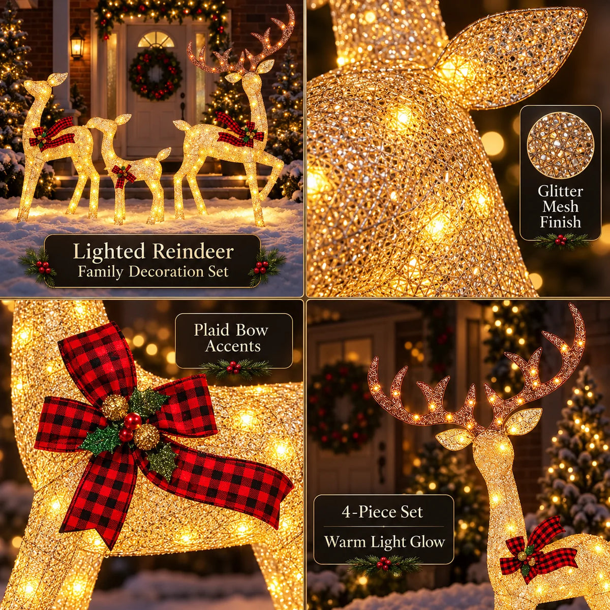 Outdoor Reindeer Display Rattan-Style LED Set of 3