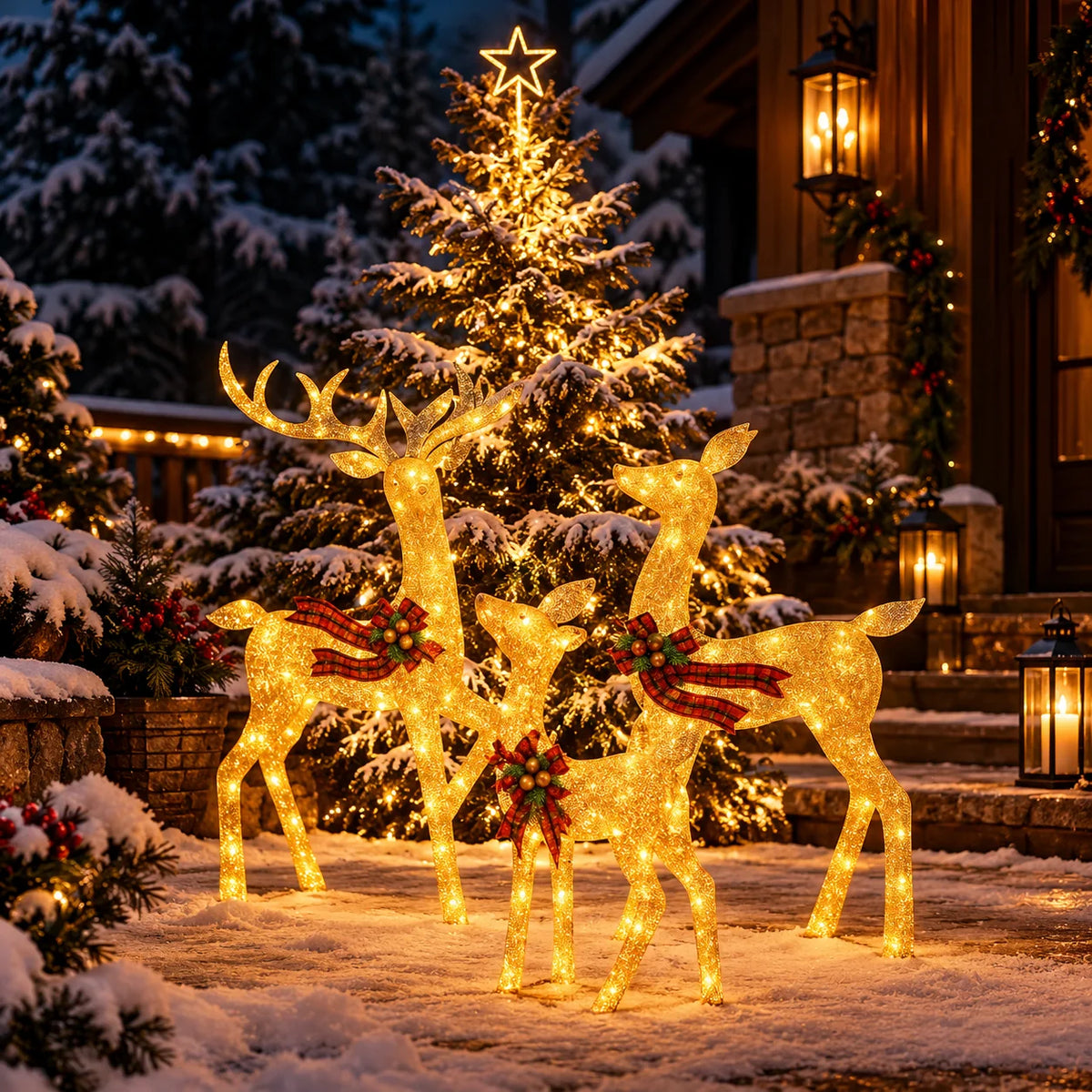 Outdoor Reindeer Display Rattan-Style LED Set of 3