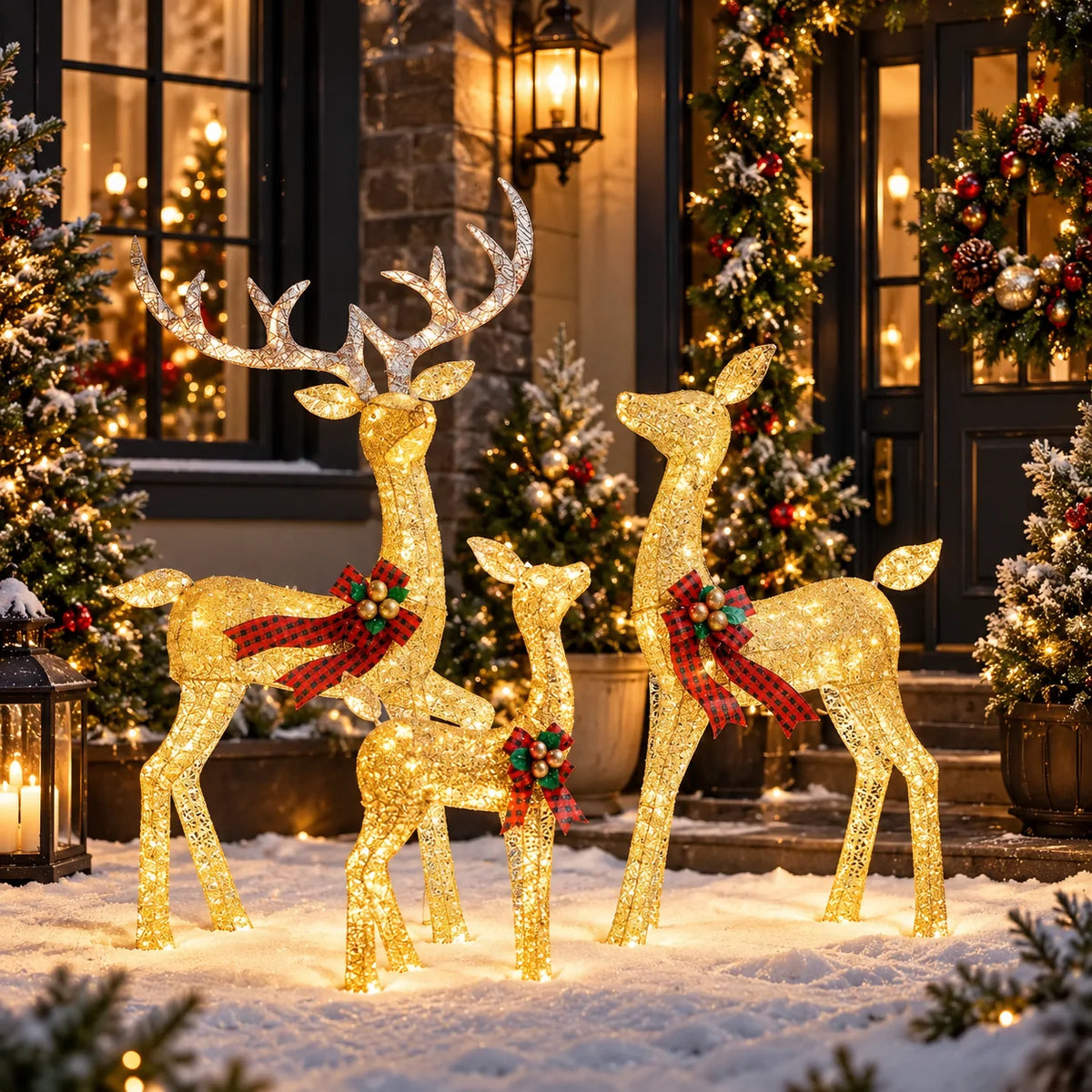 Outdoor Reindeer Set Warm White LED Three Piece