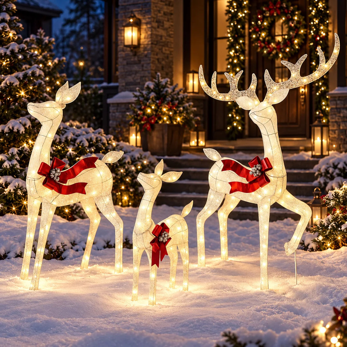 Outdoor Reindeer Set Warm White LED Three Piece