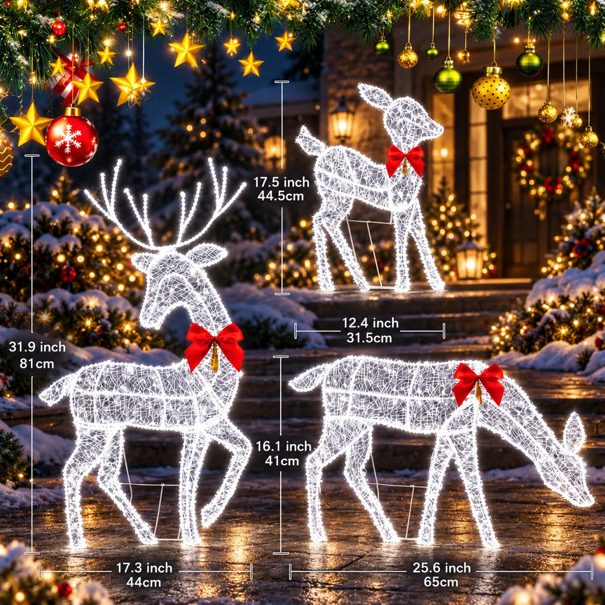 Outdoor Reindeer Set Warm White LED Three Piece