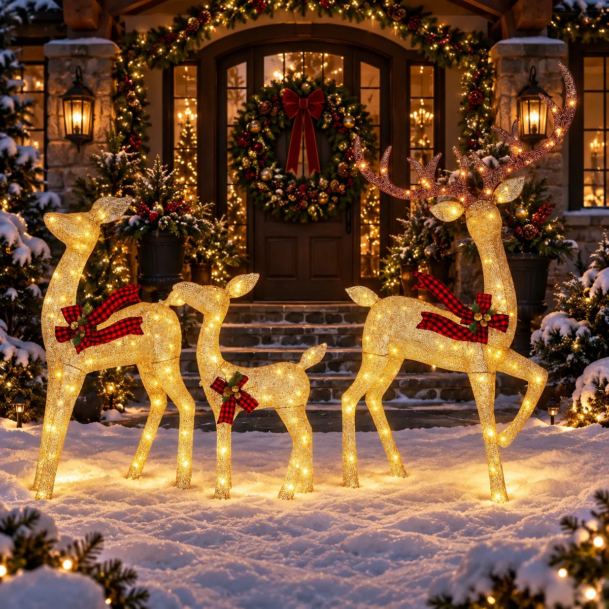 Outdoor Reindeer Set Warm White LED Three Piece