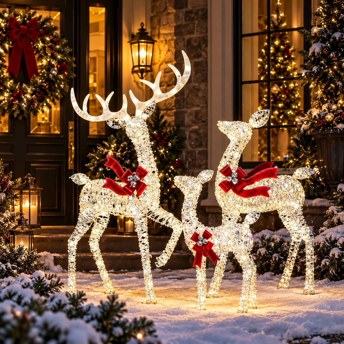 Outdoor Reindeer Set Warm White LED Three Piece