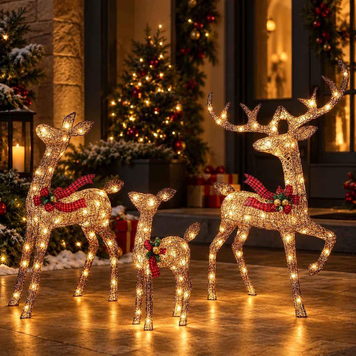 Outdoor Reindeer Set Warm White LED Three Piece
