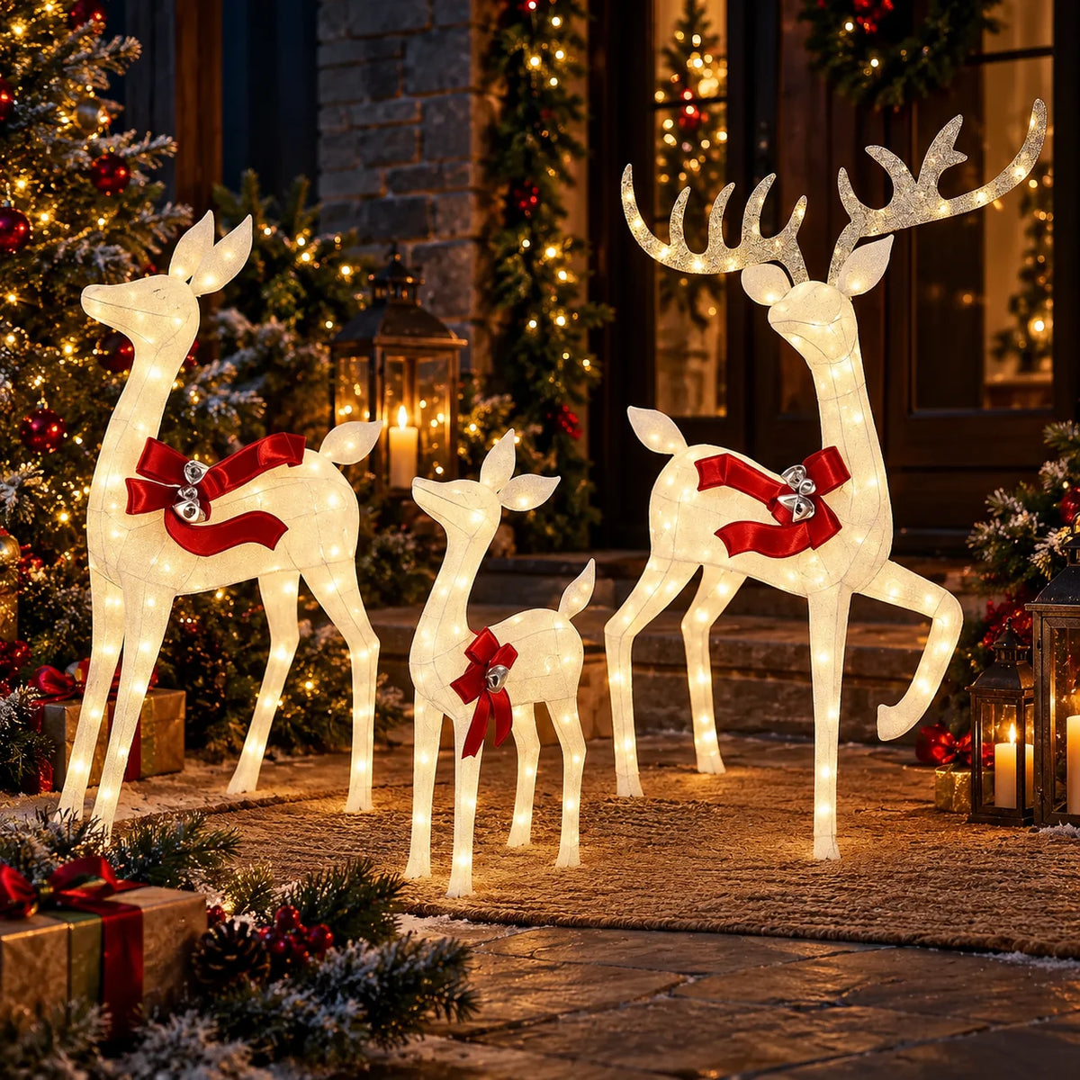 Outdoor Reindeer Set Warm White LED Three Piece