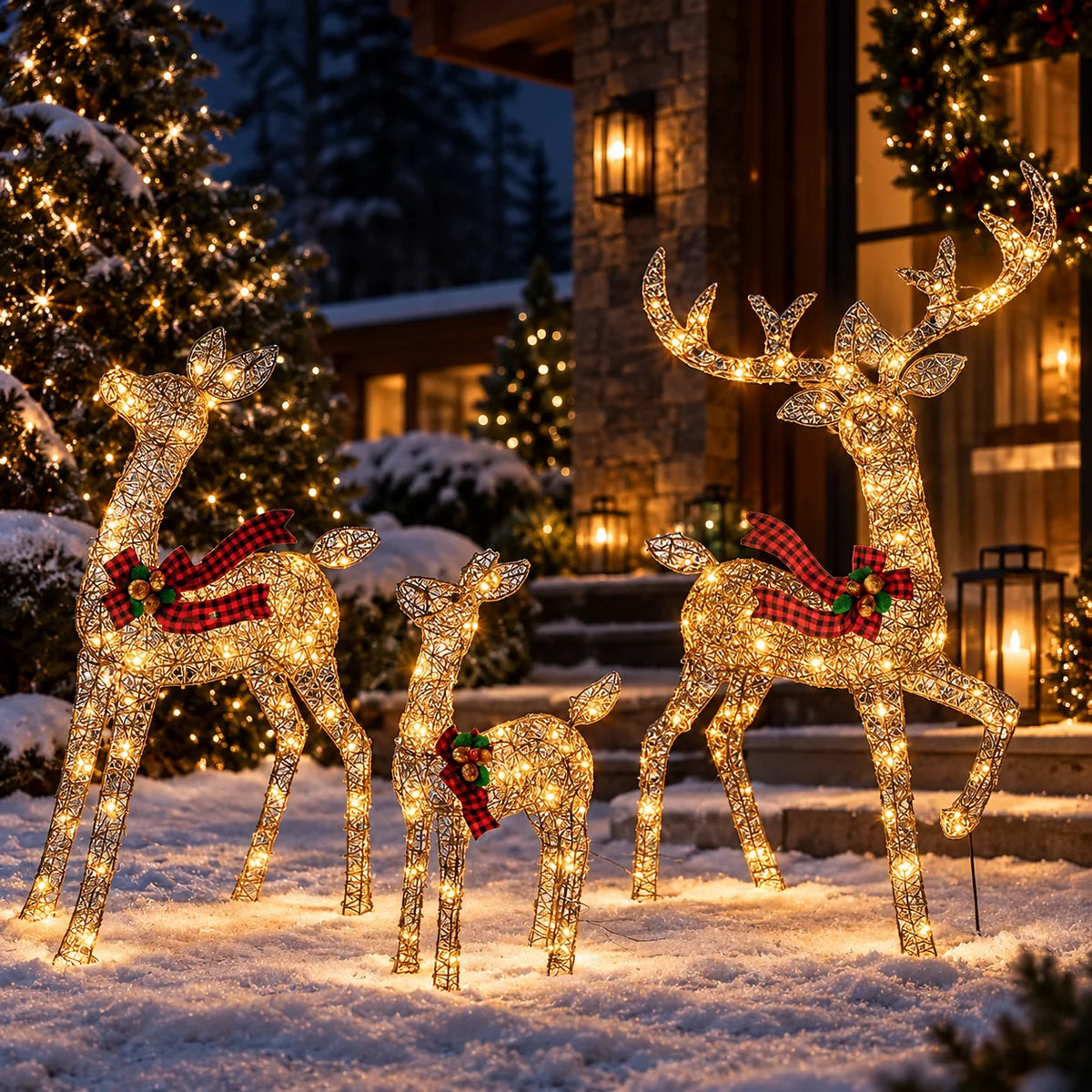 Outdoor Reindeer Set Warm White LED Three Piece